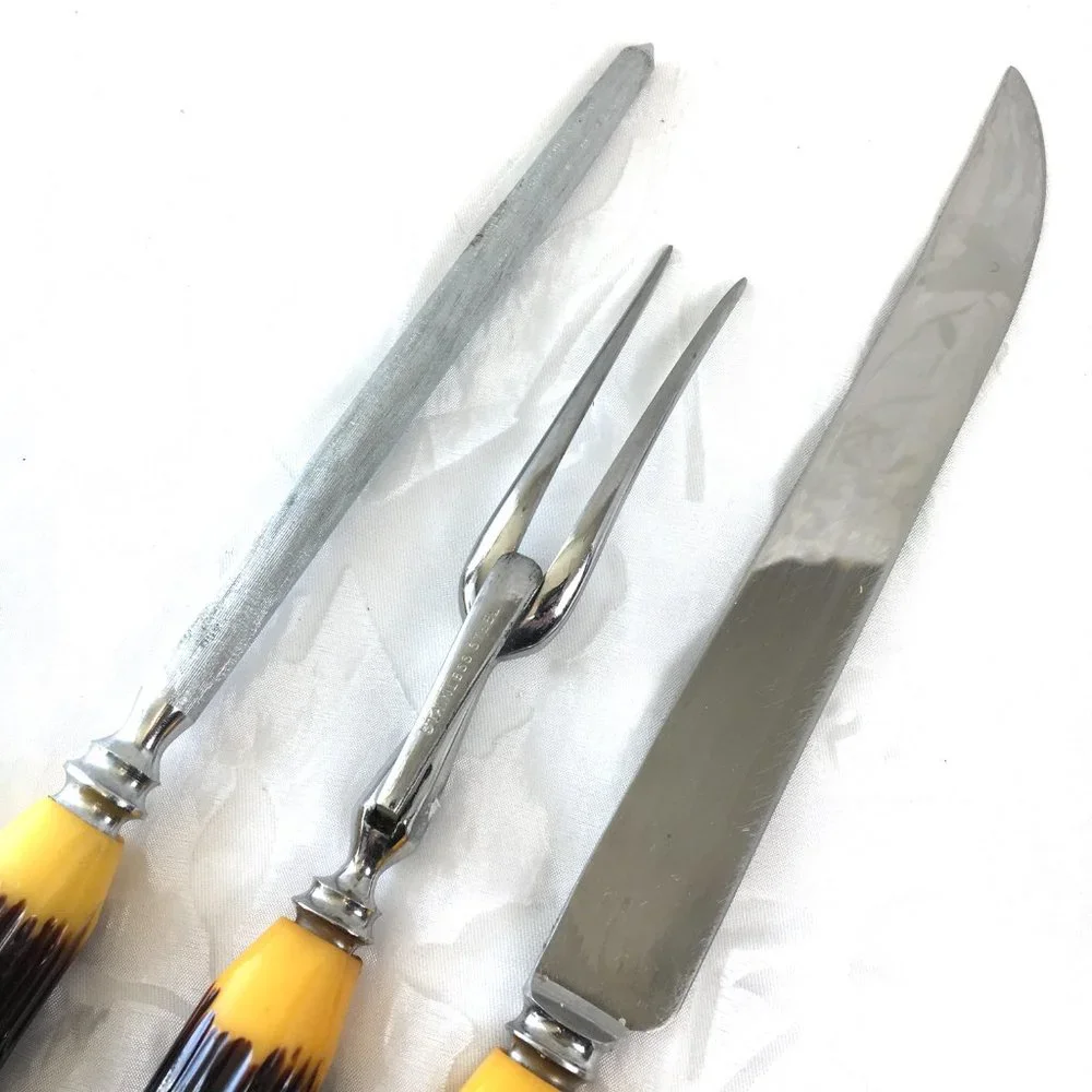 * Carving 3 piece Set B. Thomas & Co. Sheffield MCM Vtg